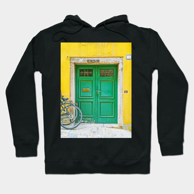 Old Green Door and Yellow Wall Hoodie by kallyfactory